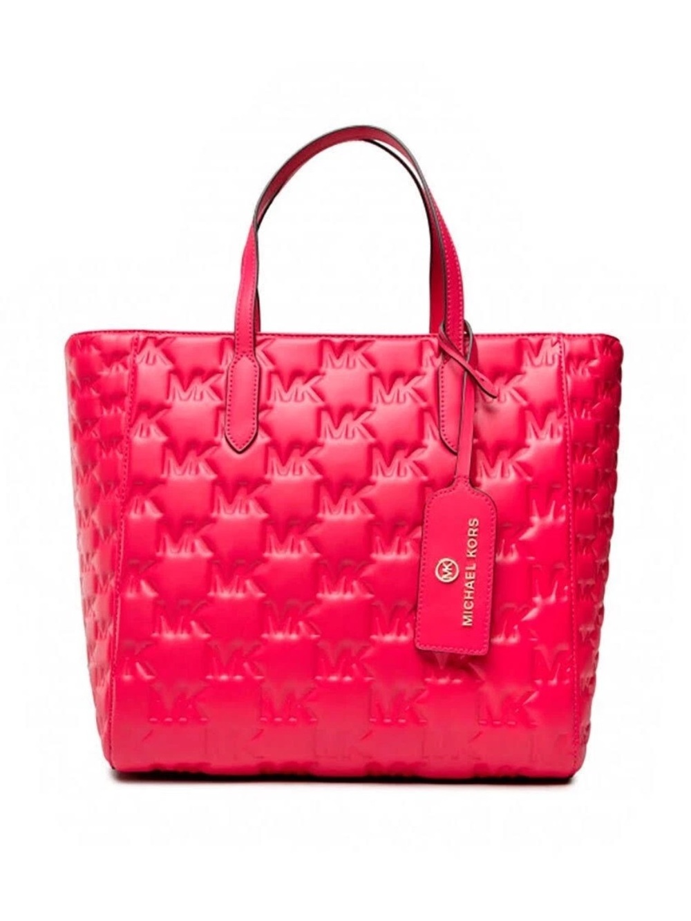 MICHAEL Michael Kors Sinclair Rubin Red Pink Quilted Large East West Grab Tote